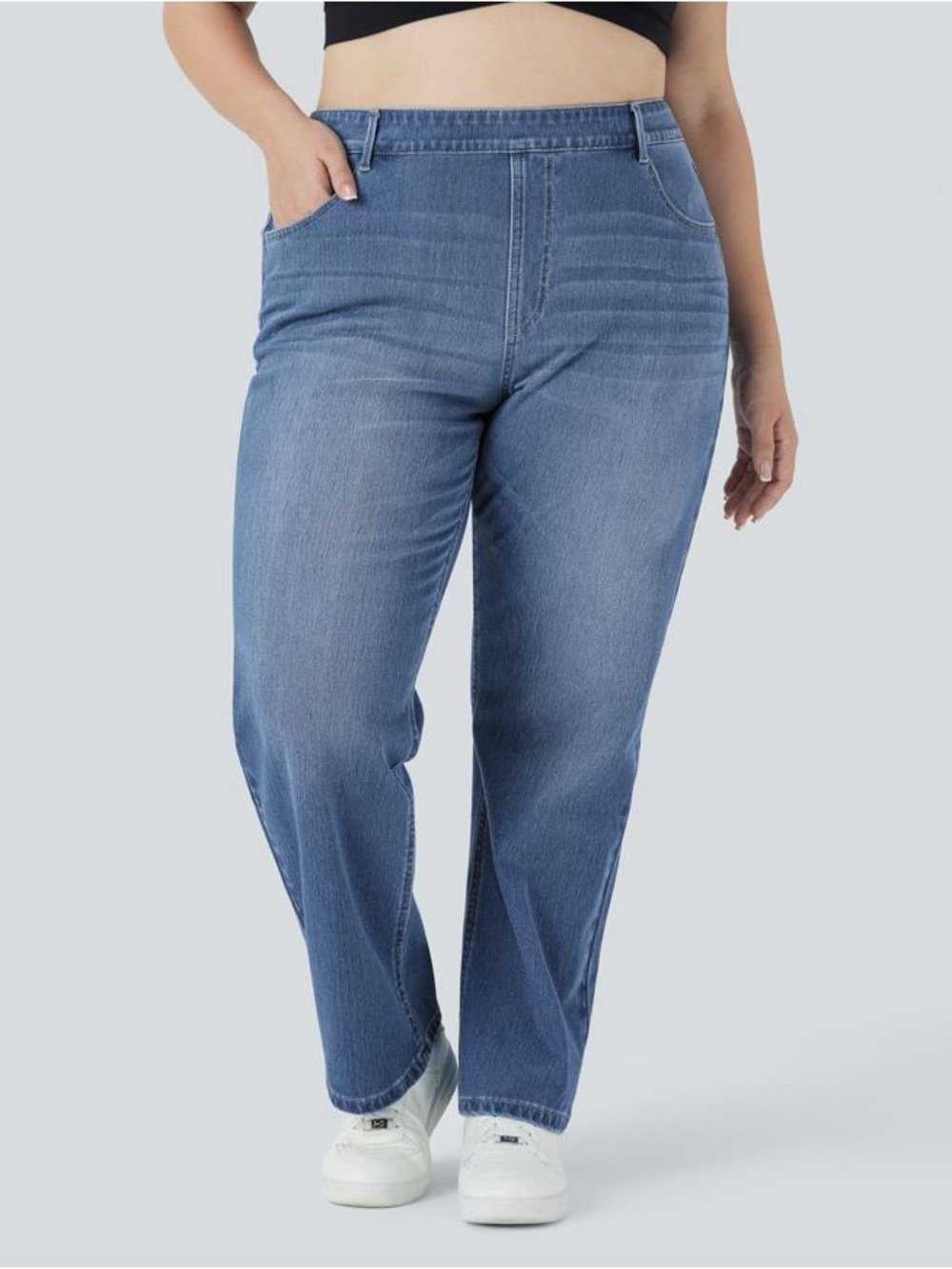 Halara Flex™ High Waisted Pockets Straight Leg Washed Casual Plus Size Jeans 1X